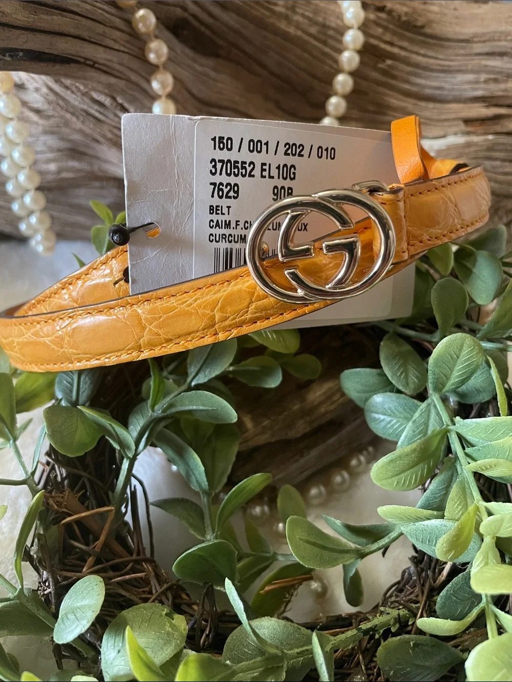 🐝Gucci® Gorgeous..  Mustard Orange Croc-Embossed Leather Belt